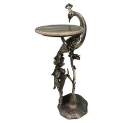 Hollywood Regency Wine Table Silver Peacock Side Tables 1930