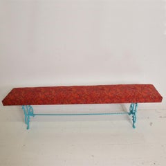 1970s Scrolled Wrought Iron Bench New Paisley Upholstery