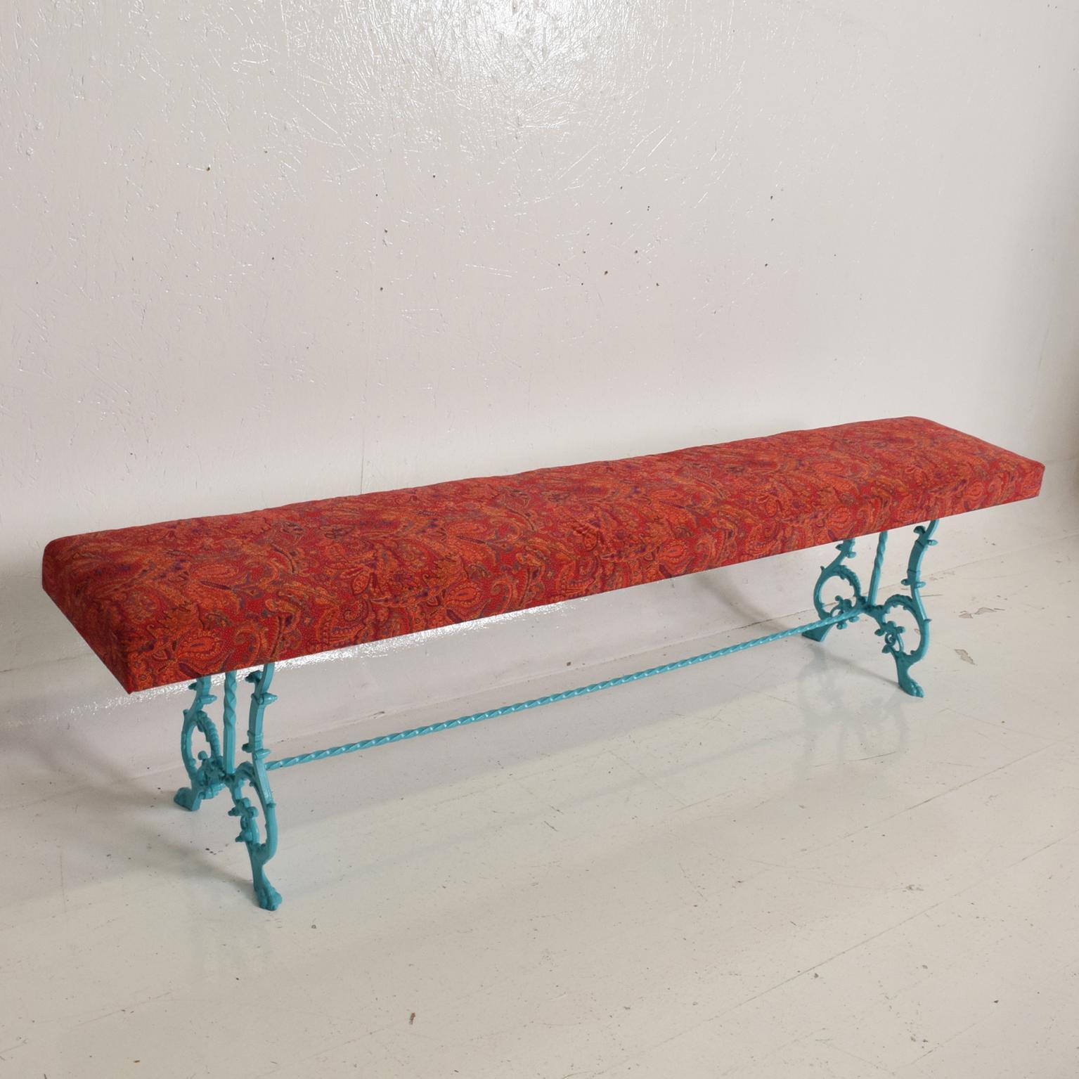 Textile 1970s Scrolled Wrought Iron Bench New Paisley Upholstery