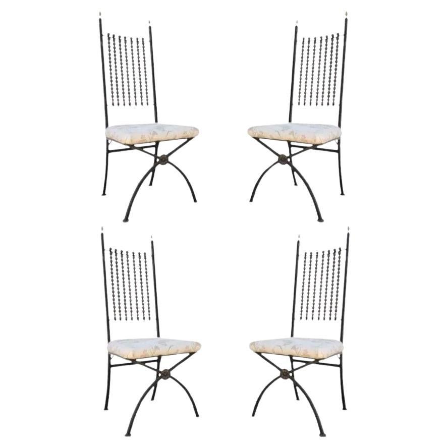 Hollywood Regency Wood Ball Abacus Wrought Iron Curule Dining Chairs - Set of 4