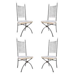 Used Hollywood Regency Wood Ball Abacus Wrought Iron Curule Dining Chairs - Set of 4