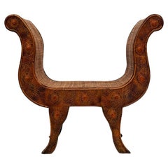 Hollywood Regency Wood & Cane Sculptural Single Bench Seat, Stool or Chair