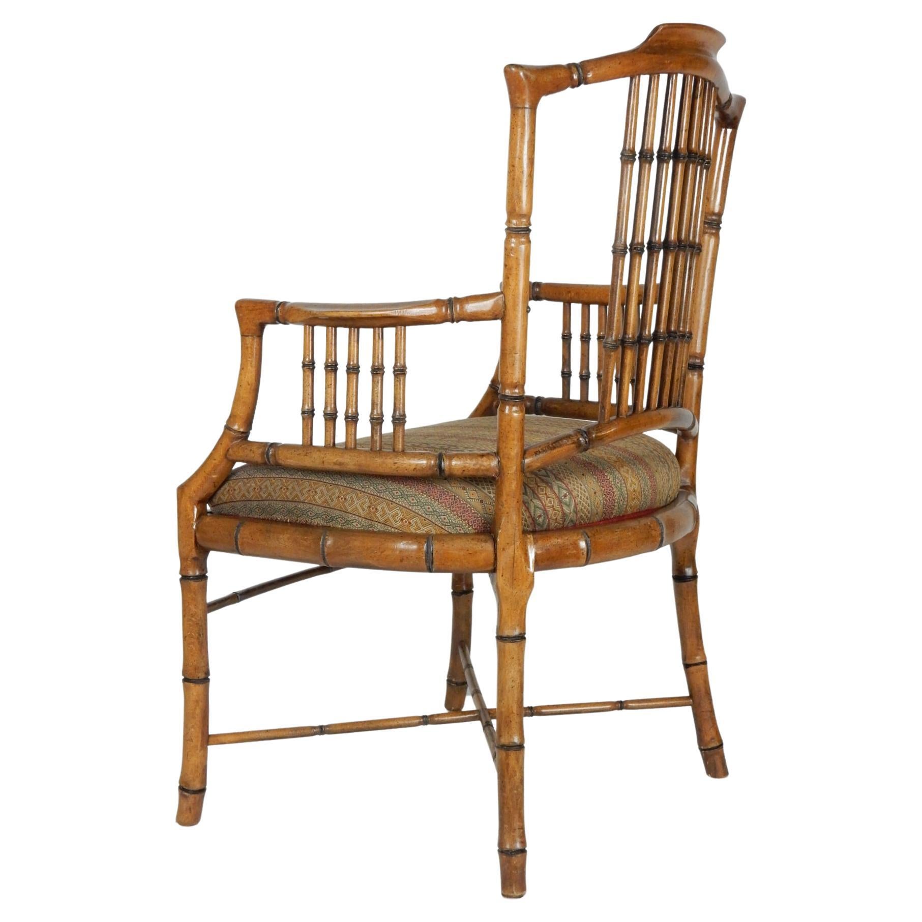 20th Century Hollywood Regency Wood Faux Bamboo Arm Chairs by Baker