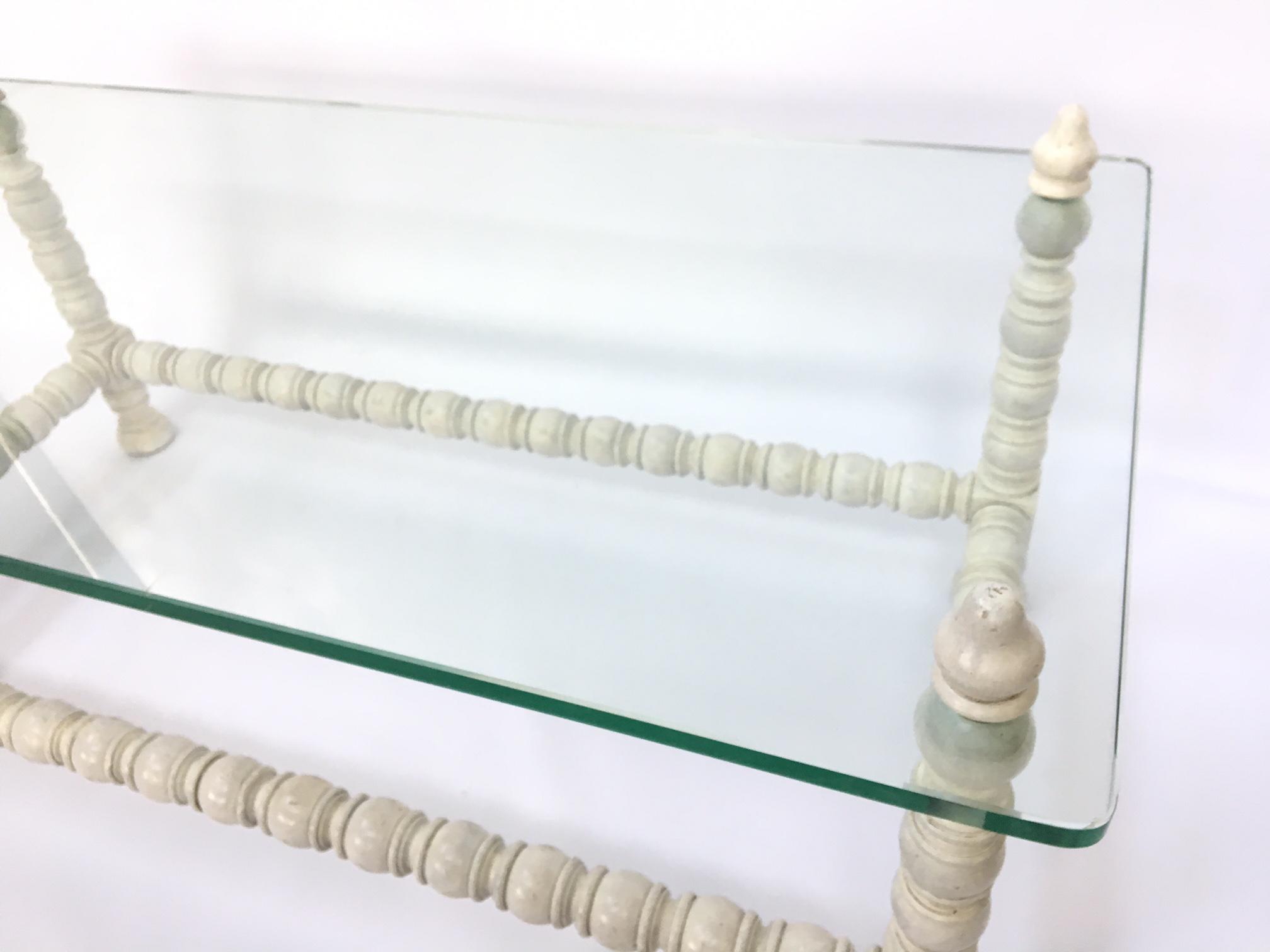 Hollywood Regency Wood and Glass Bobbin Leg Coffee Table In Good Condition In Jacksonville, FL