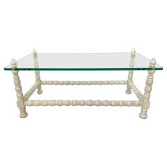 Hollywood Regency Wood and Glass Bobbin Leg Coffee Table