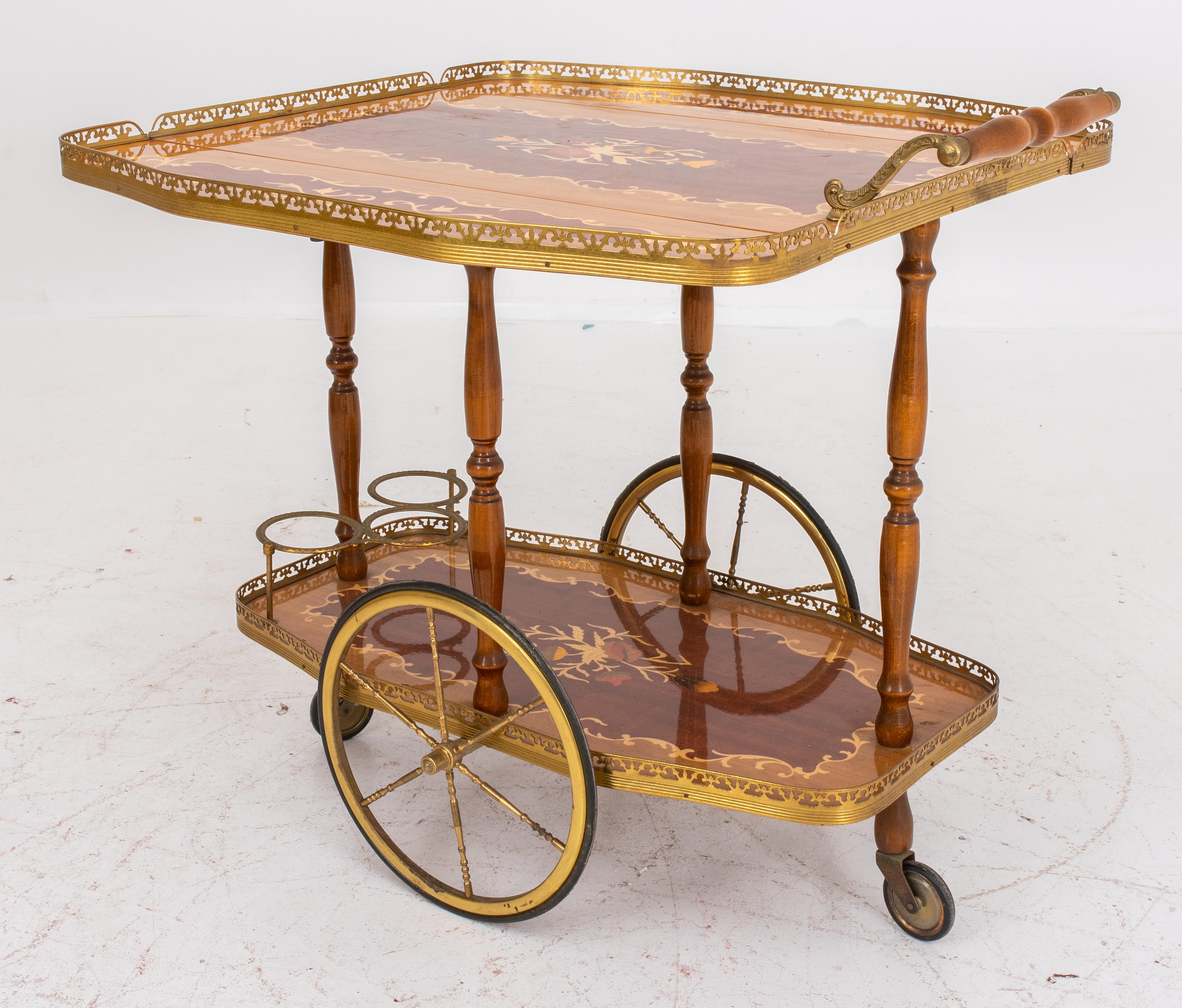 Hollywood Regency Wood Inlaid Bar Cart In Good Condition For Sale In New York, NY