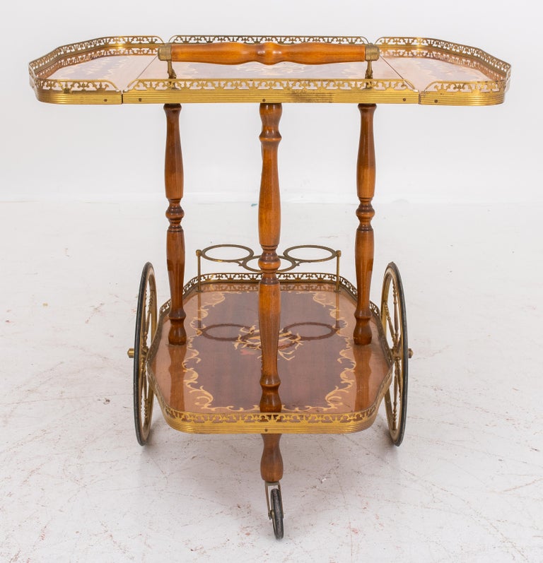 20th Century Hollywood Regency Wood Inlaid Bar Cart For Sale