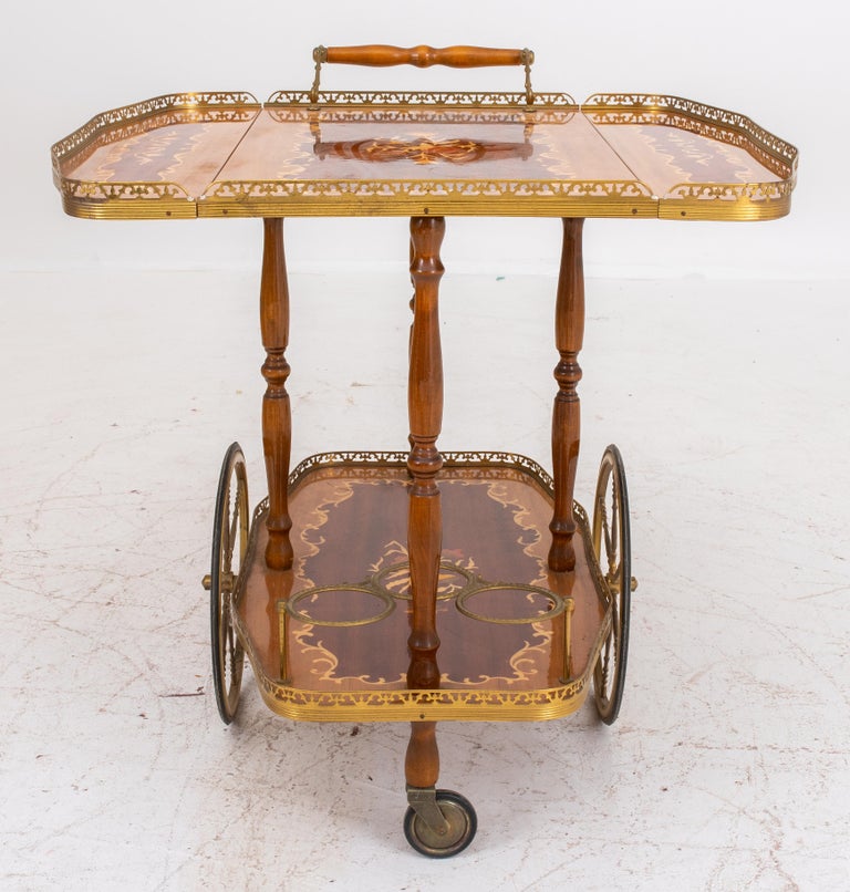Hollywood Regency Wood Inlaid Bar Cart For Sale 4