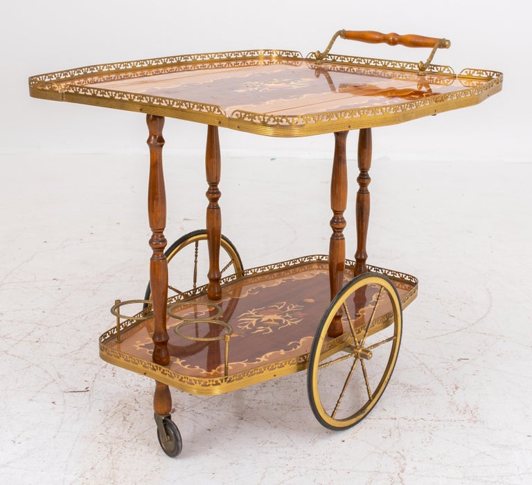 Hollywood Regency Wood Inlaid Bar Cart For Sale 5