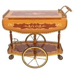 Hollywood Regency Wood Inlaid Bar Cart