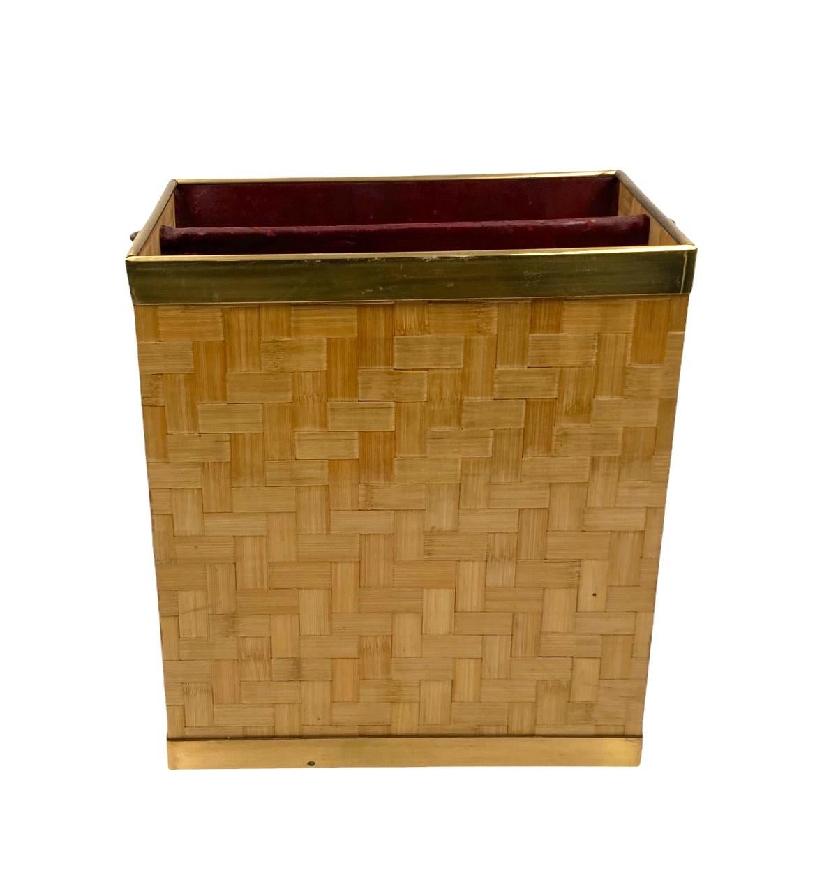 Hollywood regency woven bamboo magazine rack, Metal Linea Nova Italy 1970 in vendita 7