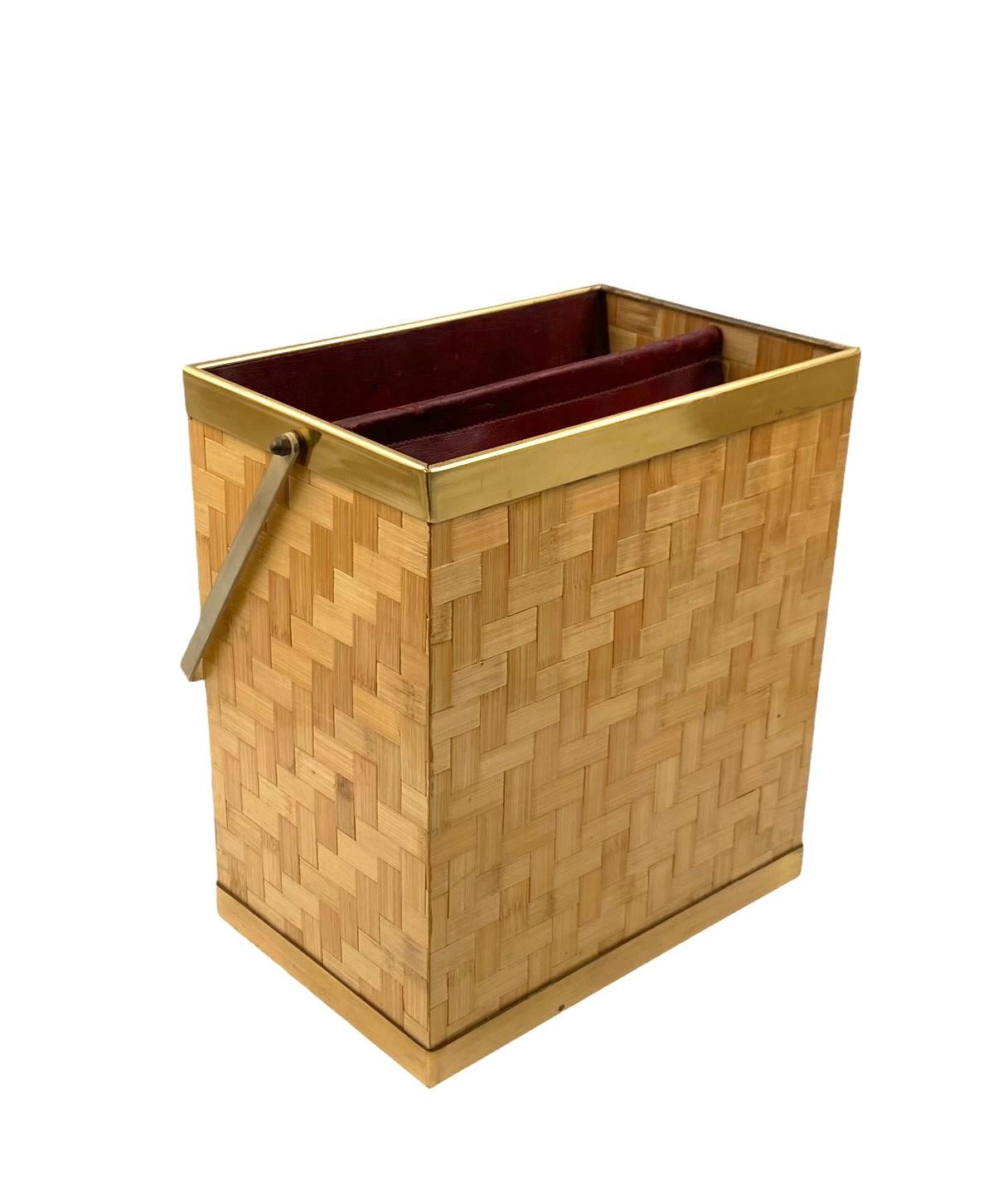 Hollywood regency woven bamboo magazine rack, Metal Linea Nova Italy 1970 in vendita 9