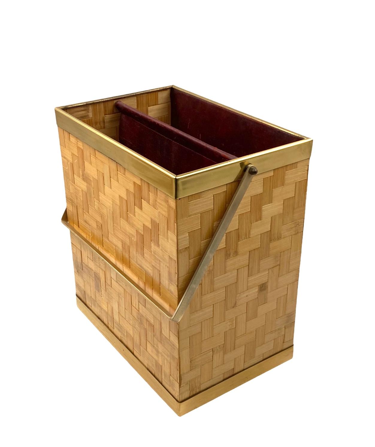 Hollywood regency woven bamboo magazine rack, Metal Linea Nova Italy 1970 in vendita 12