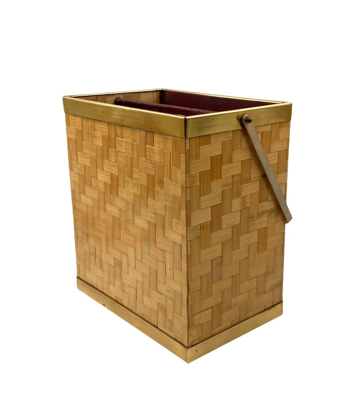 Hollywood regency woven bamboo magazine rack, Metal Linea Nova Italy 1970 in vendita 2