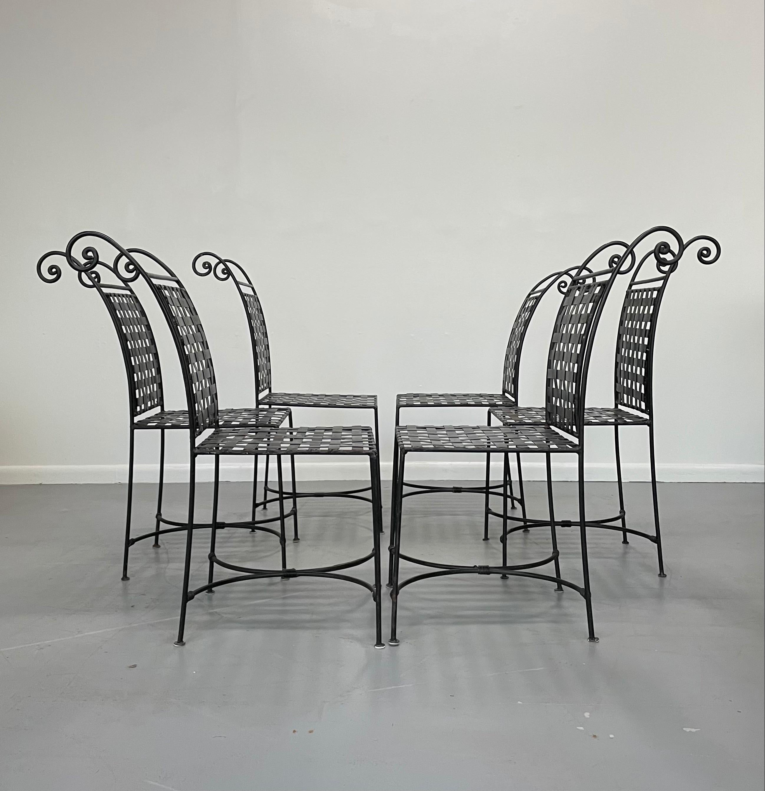 Hollywood Regency Woven Metal Dining Chairs Set of Six Mid Century 4