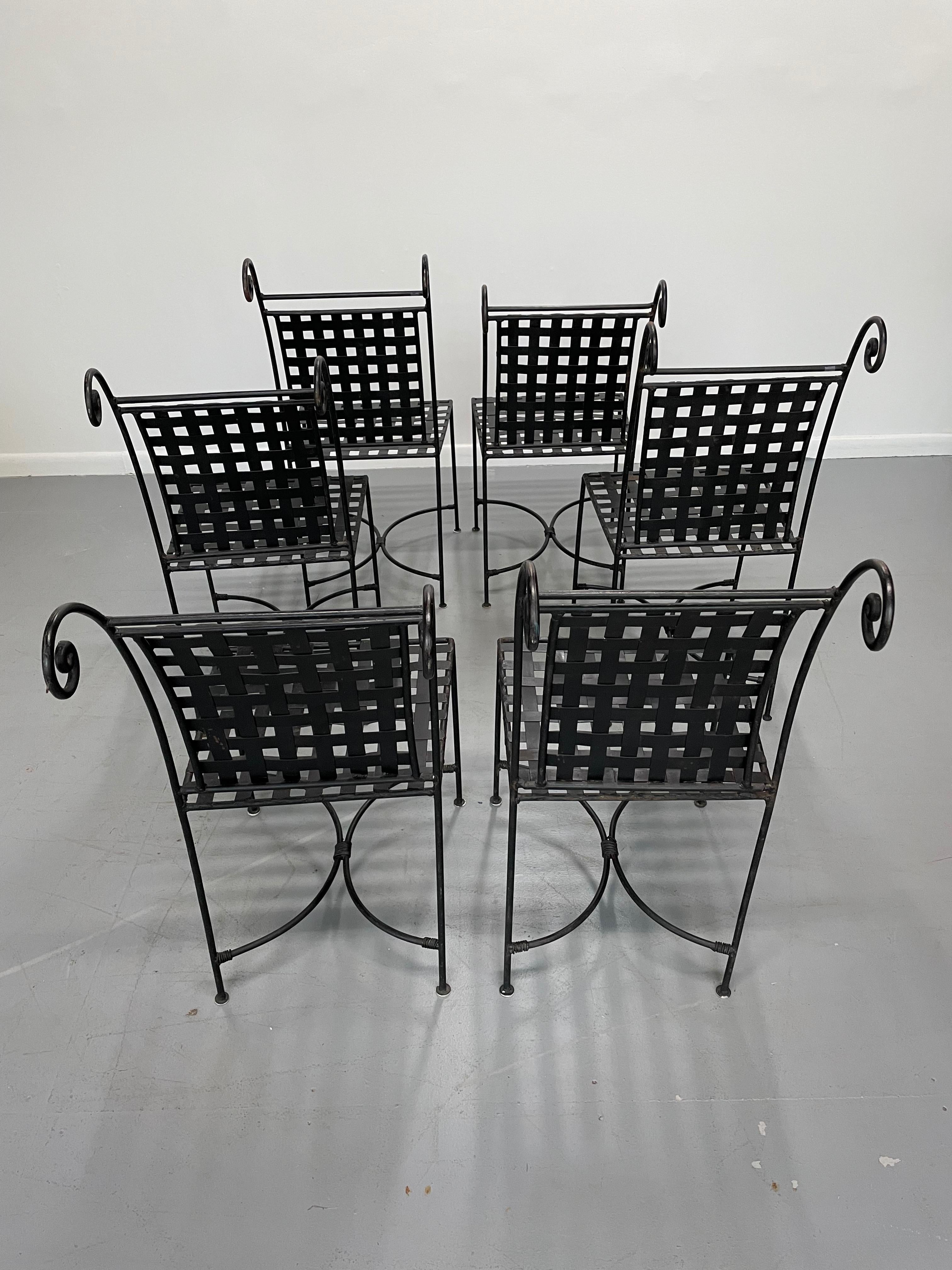 Hollywood Regency Woven Metal Dining Chairs Set of Six Mid Century 5