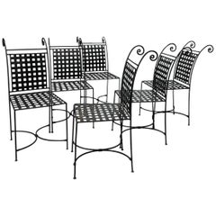 Hollywood Regency Woven Metal Dining Chairs Set of Six Mid Century