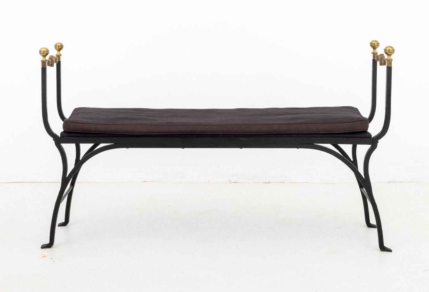 Hollywood Regency Wrought Iron and Brass Bench (Messing) im Angebot