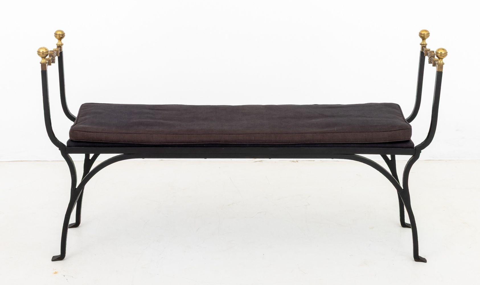 Hollywood Regency Wrought Iron and Brass Bench im Angebot 1