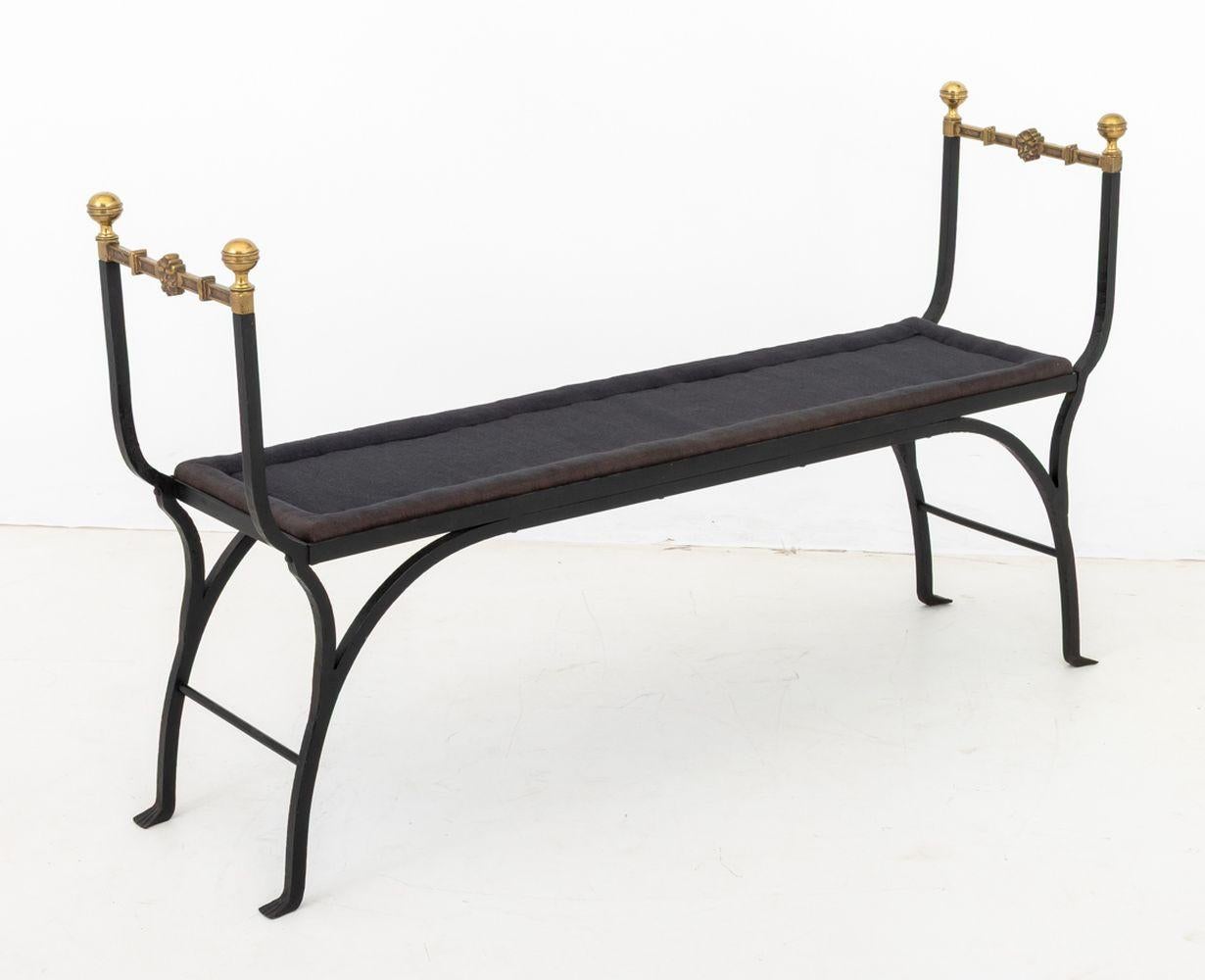Hollywood Regency Wrought Iron and Brass Bench im Angebot 4