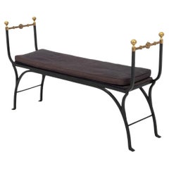 Hollywood Regency Wrought Iron and Brass Bench