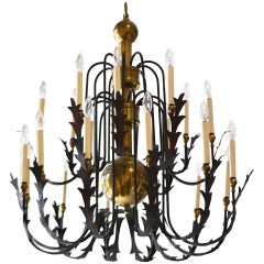 Hollywood Regency Wrought Iron and Brass Chandelier