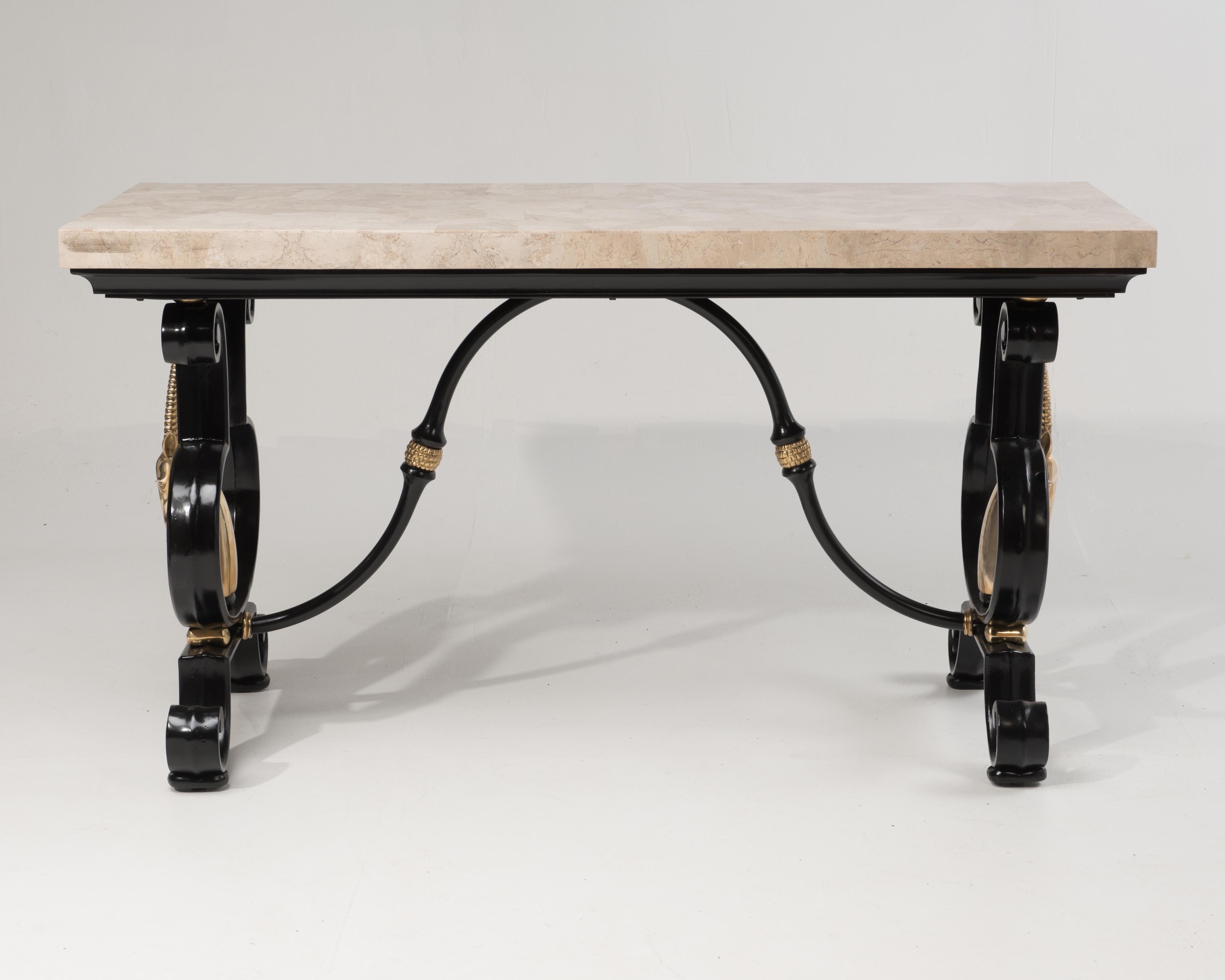 Philippine Hollywood Regency Wrought Iron and Tessellated Stone Console