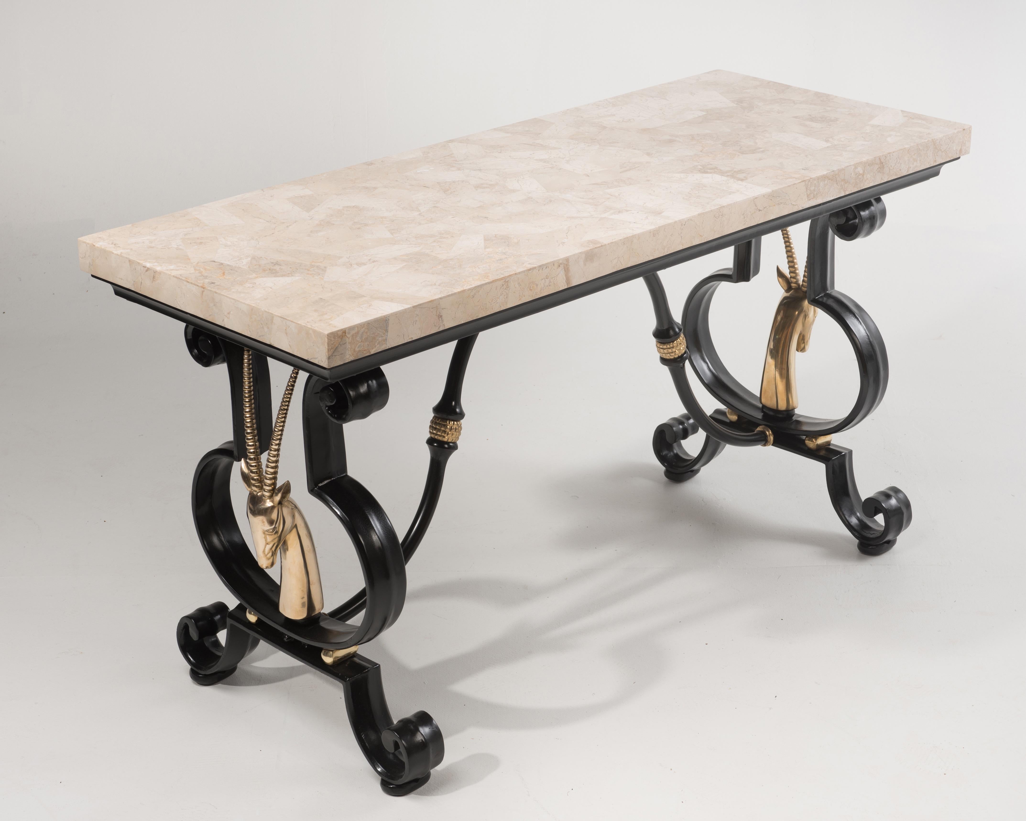 Late 20th Century Hollywood Regency Wrought Iron and Tessellated Stone Console
