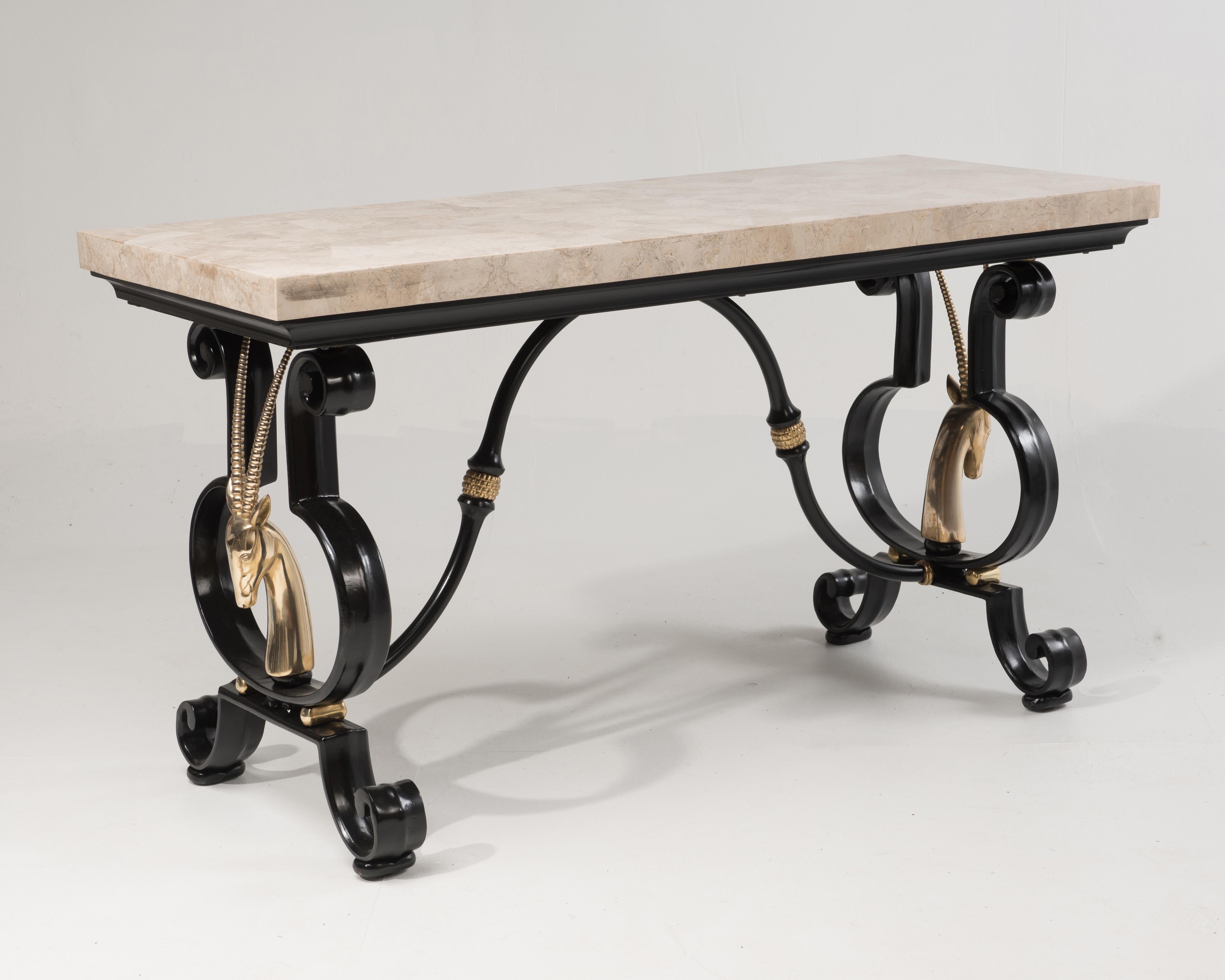 Hollywood Regency Wrought Iron and Tessellated Stone Console 1