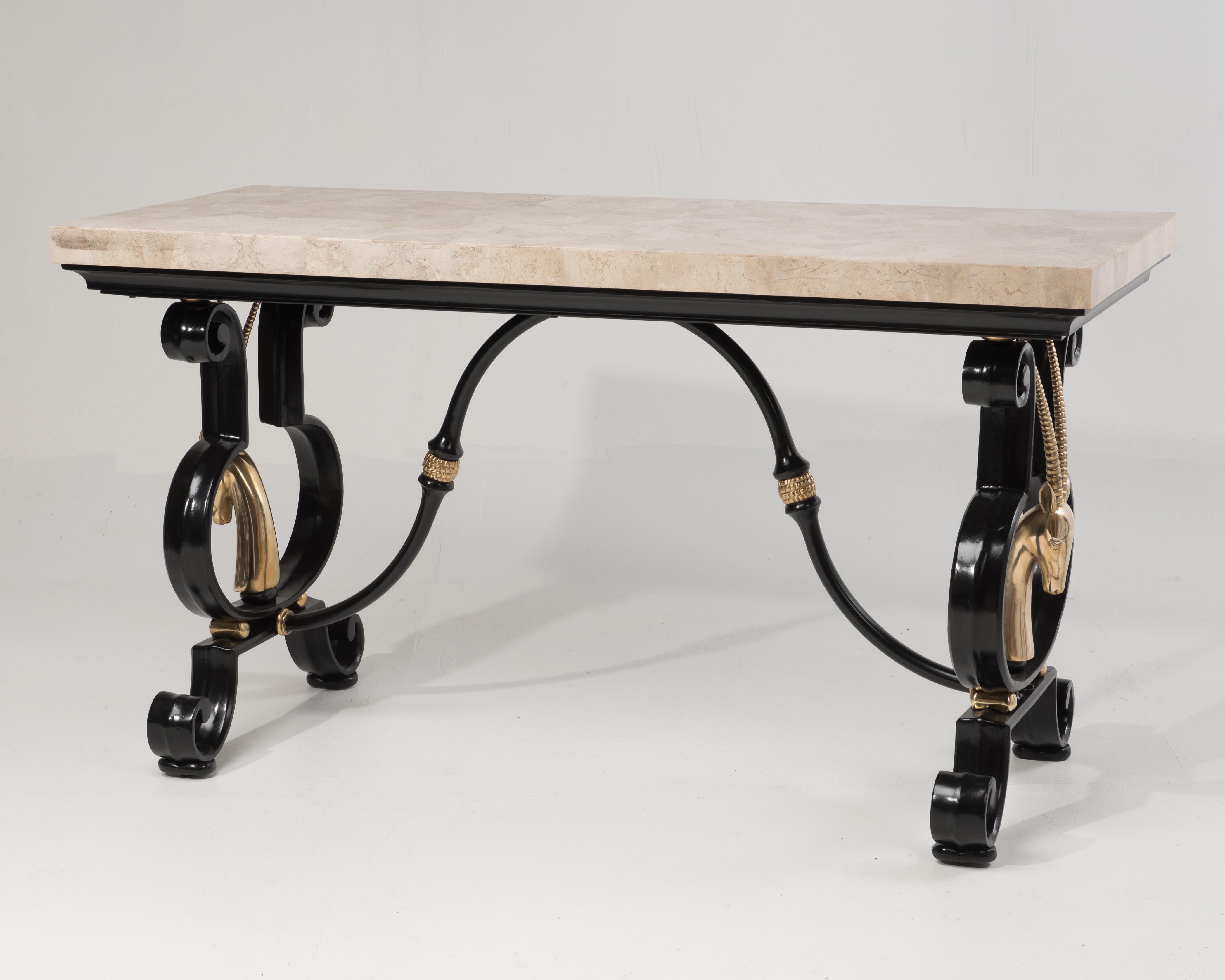 Hollywood Regency Wrought Iron and Tessellated Stone Console 2