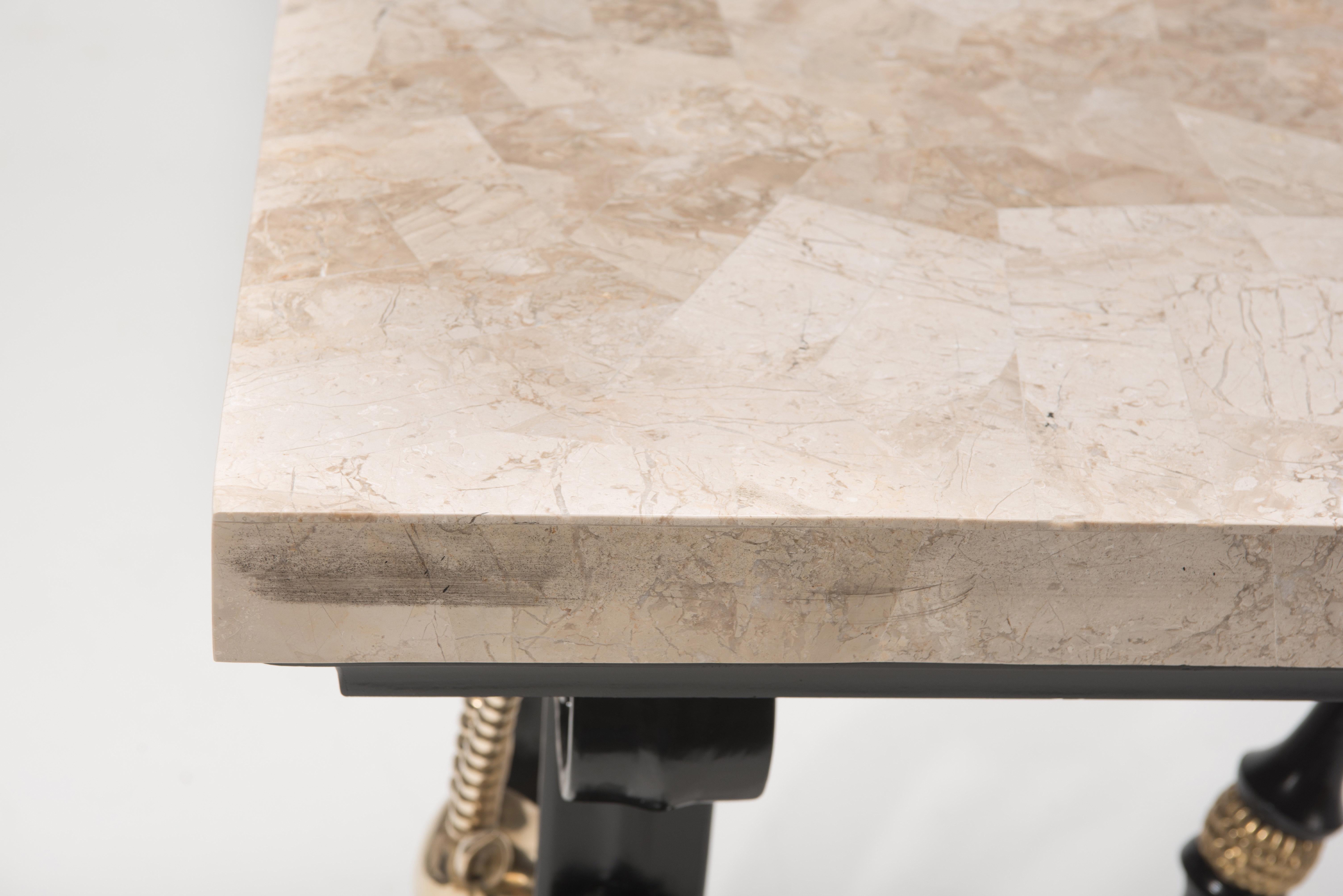 Hollywood Regency Wrought Iron and Tessellated Stone Console 3