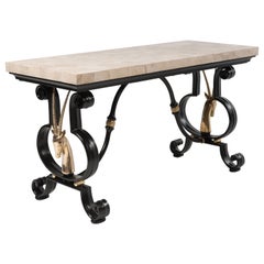 Hollywood Regency Wrought Iron and Tessellated Stone Console