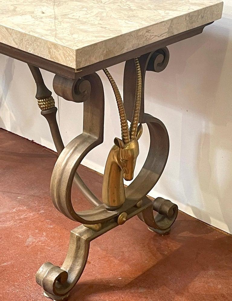 Hollywood Regency Wrought Iron and Tessellated Stone Console In Good Condition For Sale In West Palm Beach, FL