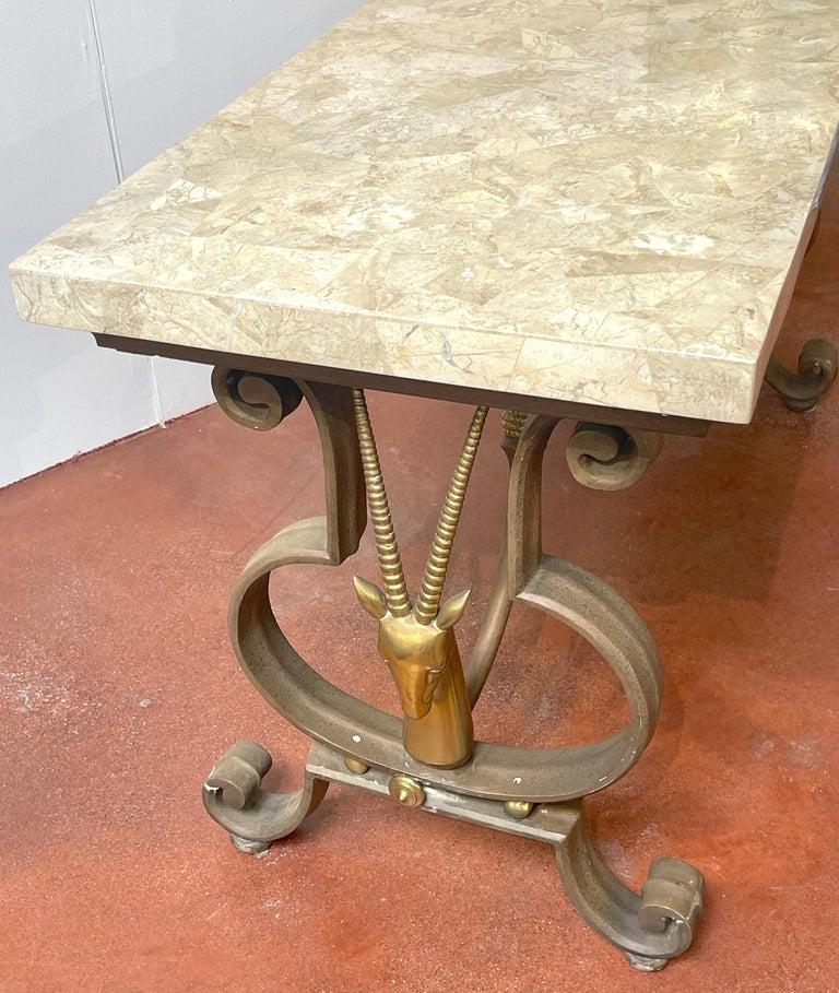 20th Century Hollywood Regency Wrought Iron and Tessellated Stone Console For Sale