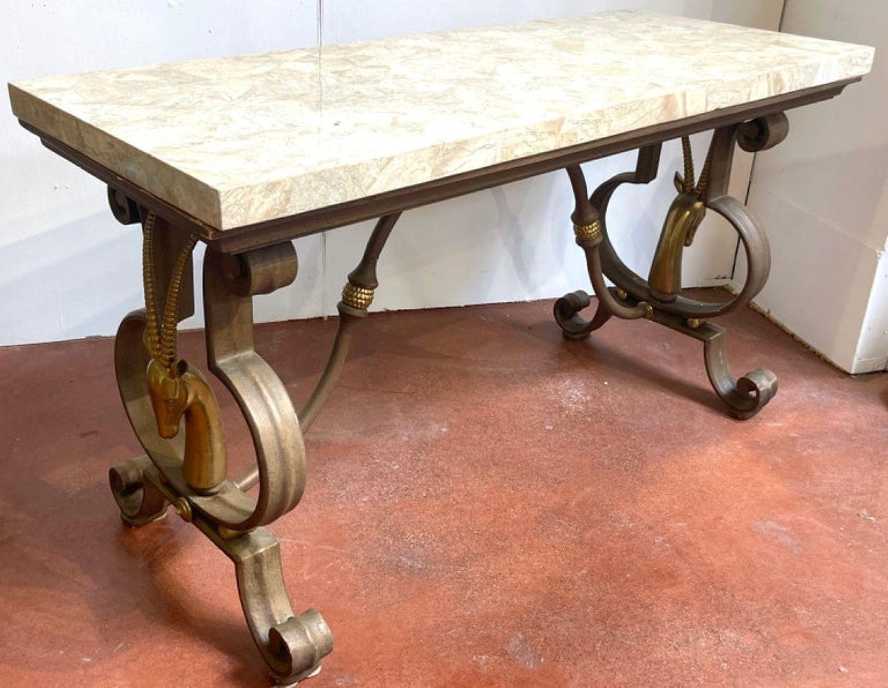 Hollywood Regency Wrought Iron and Tessellated Stone Console For Sale 1