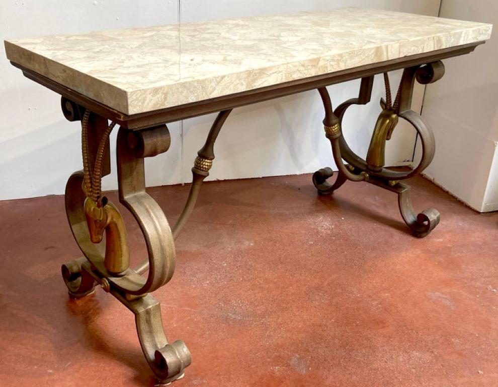 Hollywood Regency Wrought Iron and Tessellated Stone Console For Sale 2