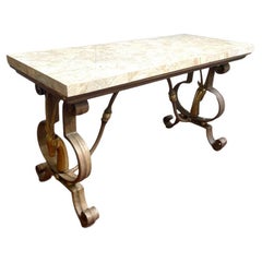 Hollywood Regency Wrought Iron and Tessellated Stone Console