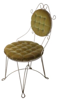 Hollywood Regency Wrought Iron and Velvet Boudoir Chair by Teena Originals