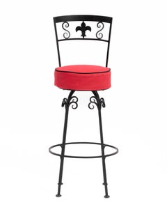 Hollywood Regency Wrought Iron Fleur-De-Lis Barstools 1960s - a Set of 4