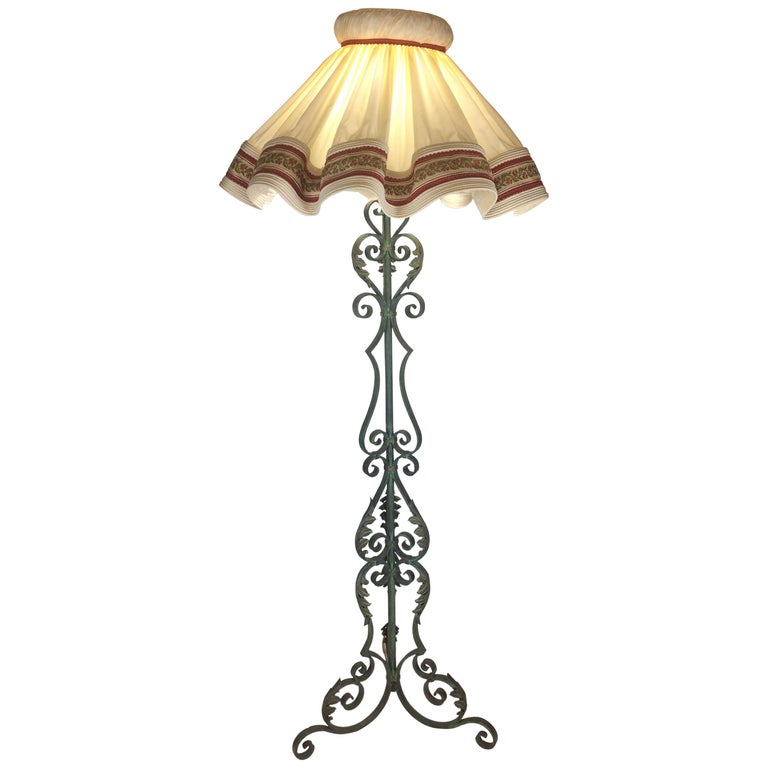 French Art Deco Wrought Iron Floor Lamp, Rod Iron Floor Lamps