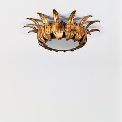 Hollywood Regency wrought iron flush mount by Ferro Art, Spain, 1950s