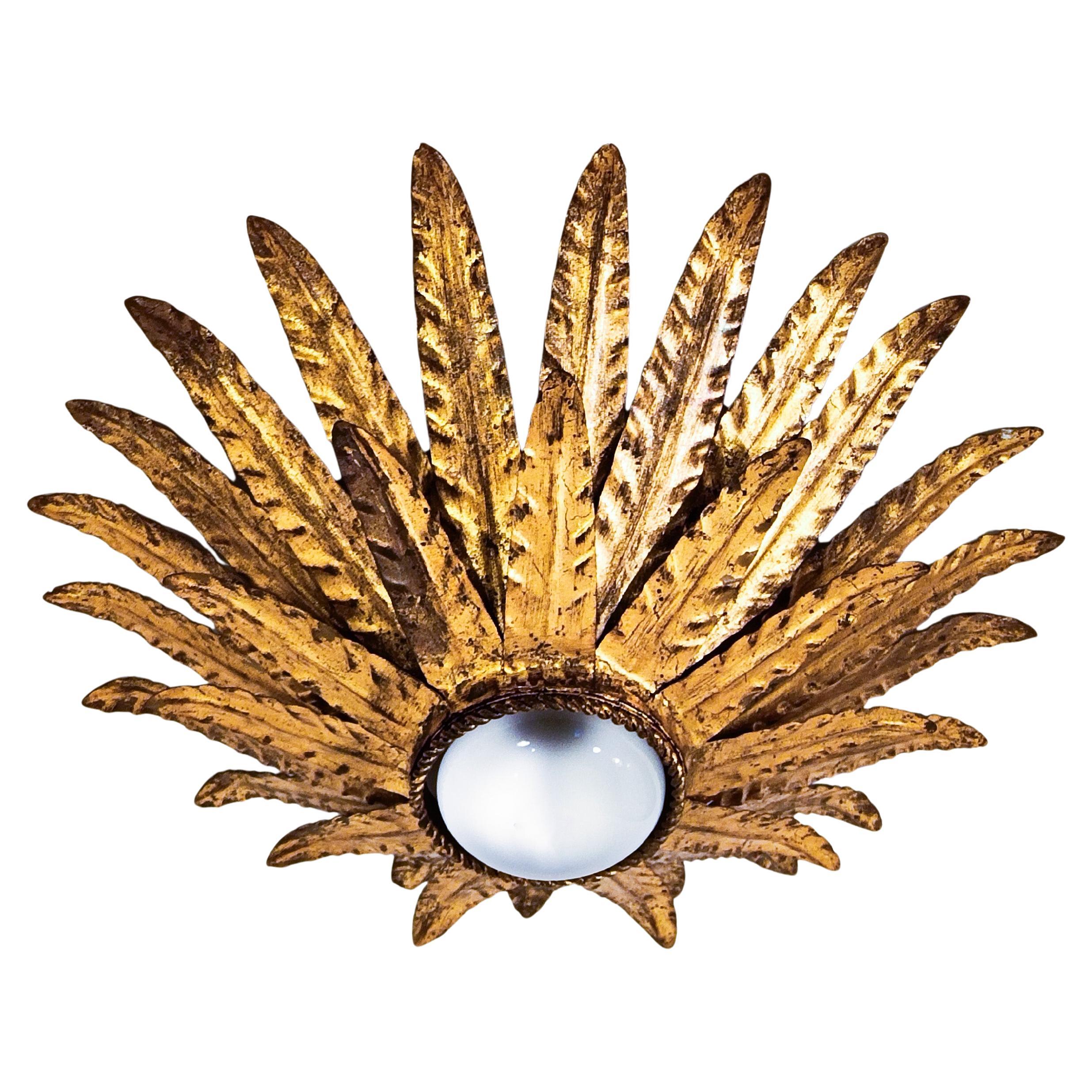 Hollywood Regency wrought iron flush mount by Ferro Art, Spain, 1950s im Angebot