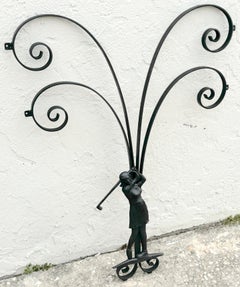 Hollywood Regency Wrought Iron Lady Golfer Exterior/Interior Wall Sculpture