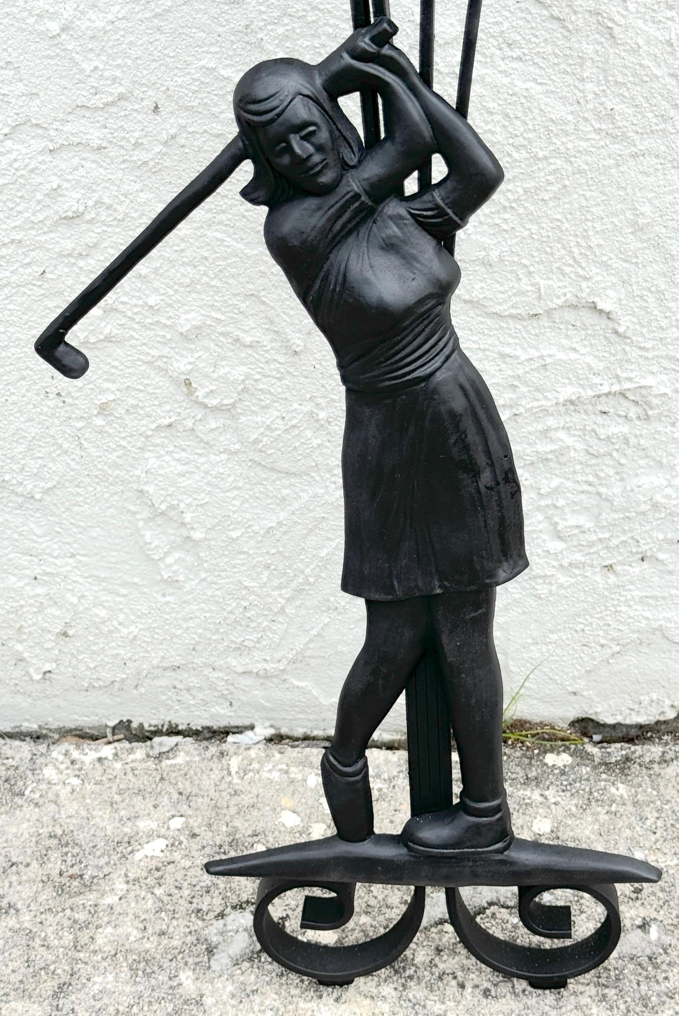 American Hollywood Regency Wrought Iron Lady Golfer Exterior/Interior Wall Sculpture For Sale