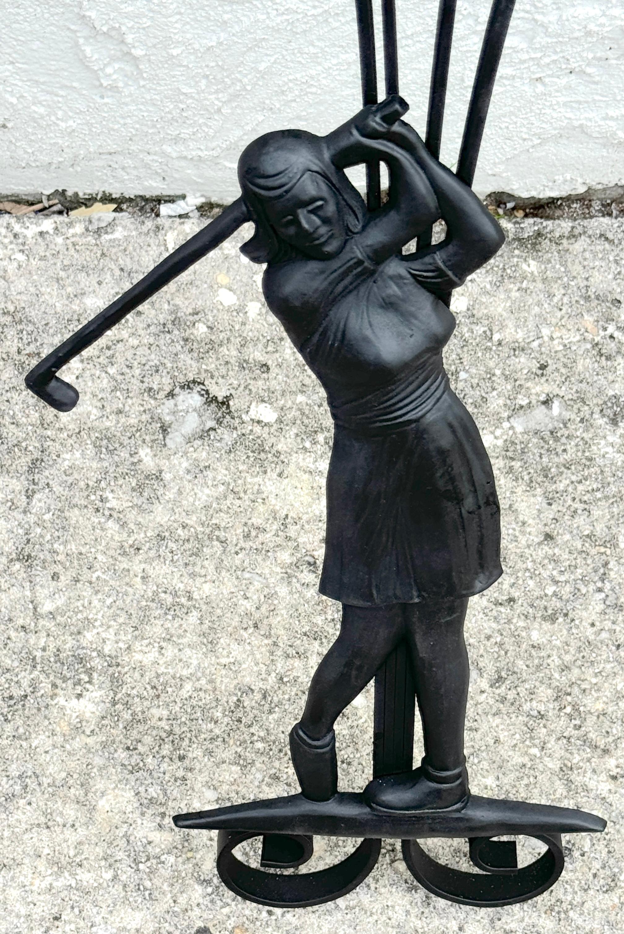 Hollywood Regency Wrought Iron Lady Golfer Exterior/Interior Wall Sculpture For Sale 1