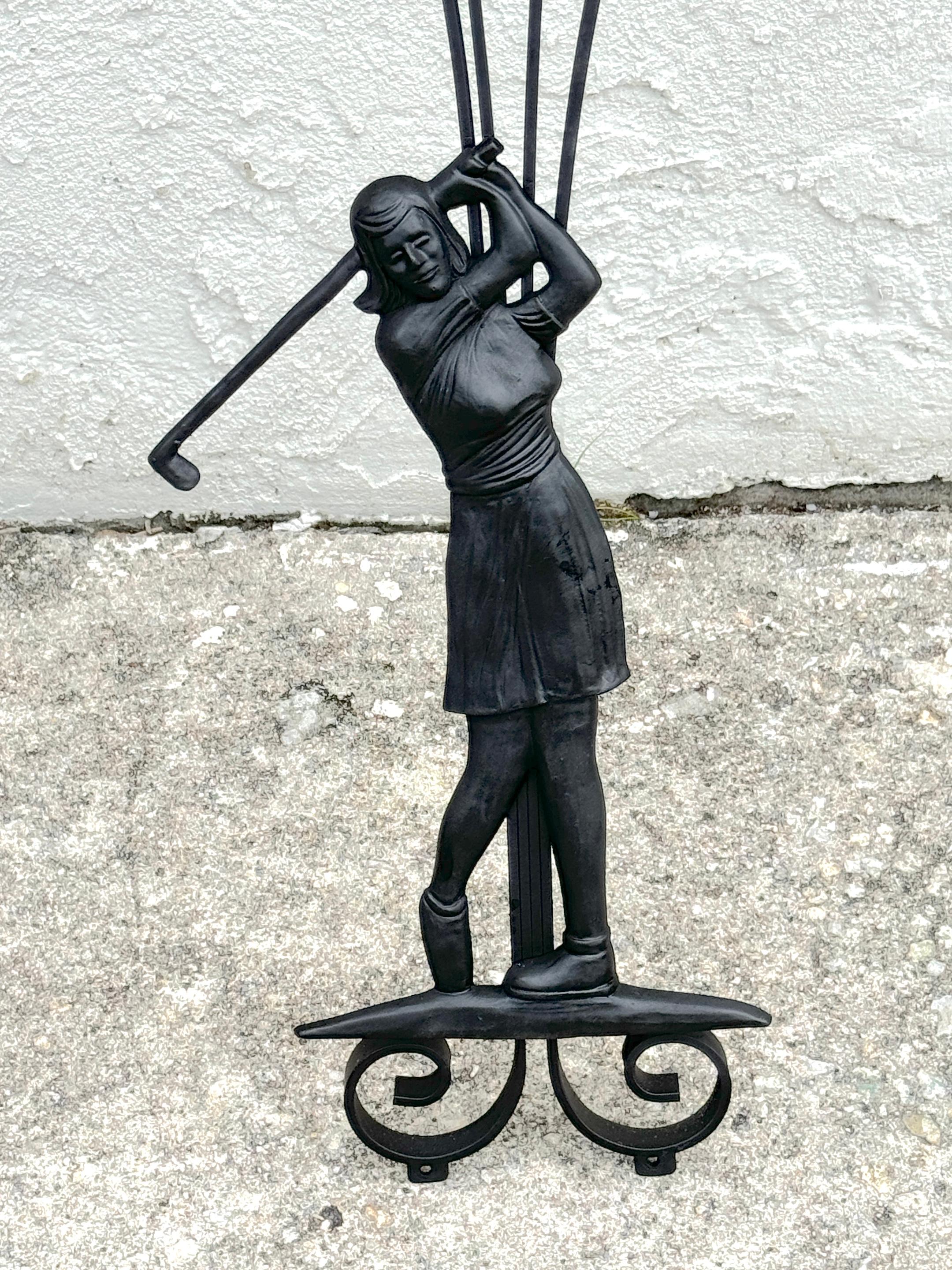 Hollywood Regency Wrought Iron Lady Golfer Exterior/Interior Wall Sculpture For Sale 3