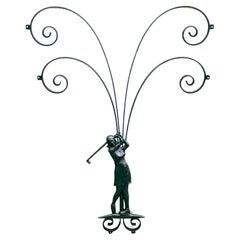 Hollywood Regency Wrought Iron Lady Golfer Exterior/Interior Wall Sculpture