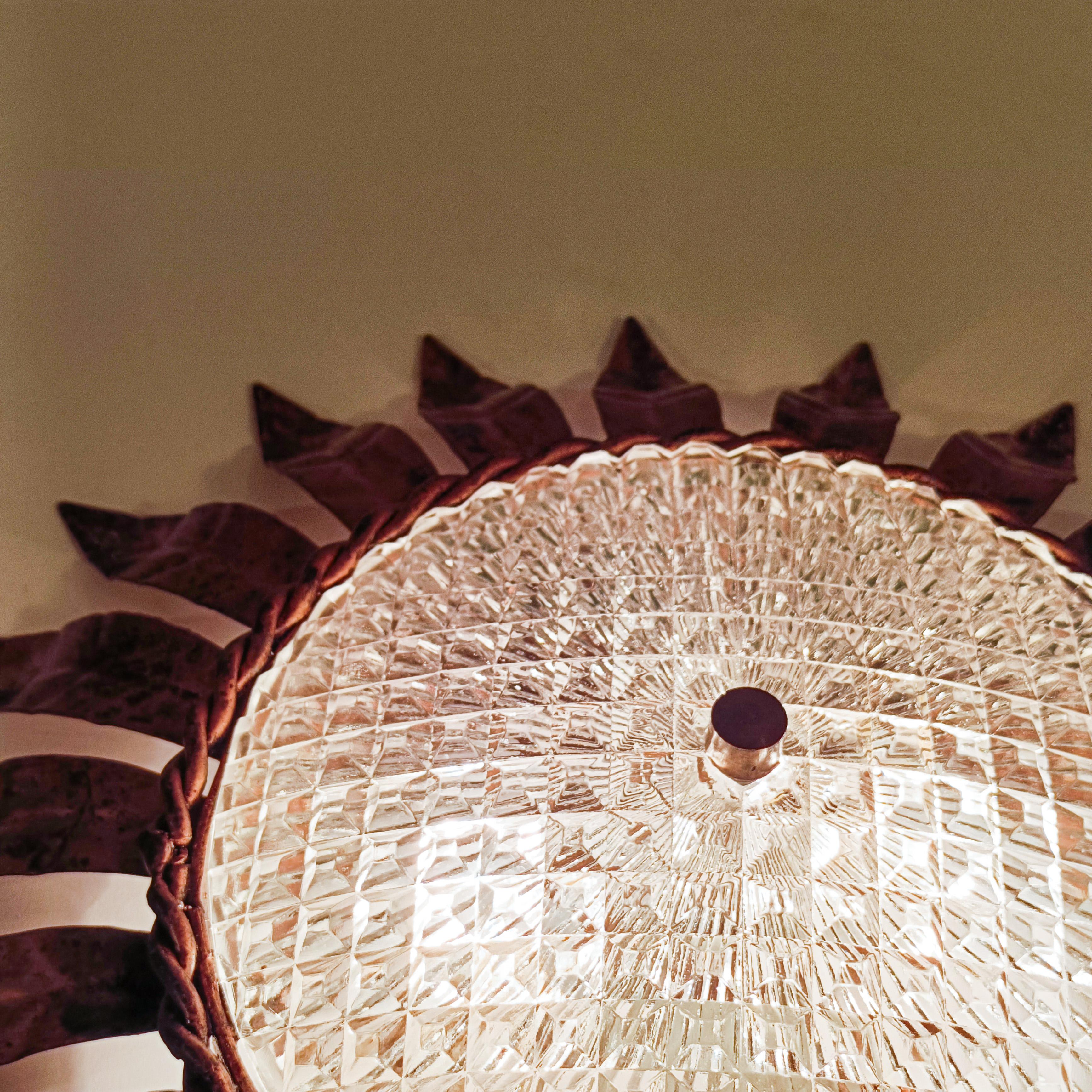Hollywood Regency. Wrought iron Sunburst flush mount by Ferro Art, Spain, 1950s For Sale 3