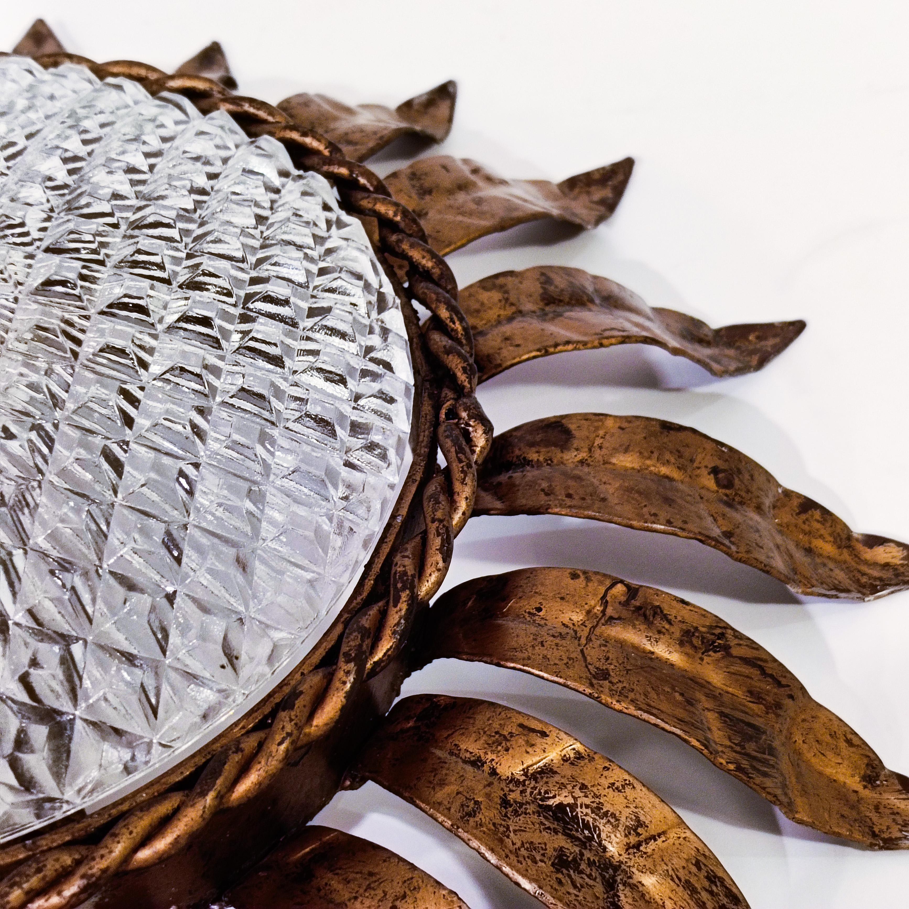 Hollywood Regency. Wrought iron Sunburst flush mount by Ferro Art, Spain, 1950s For Sale 4