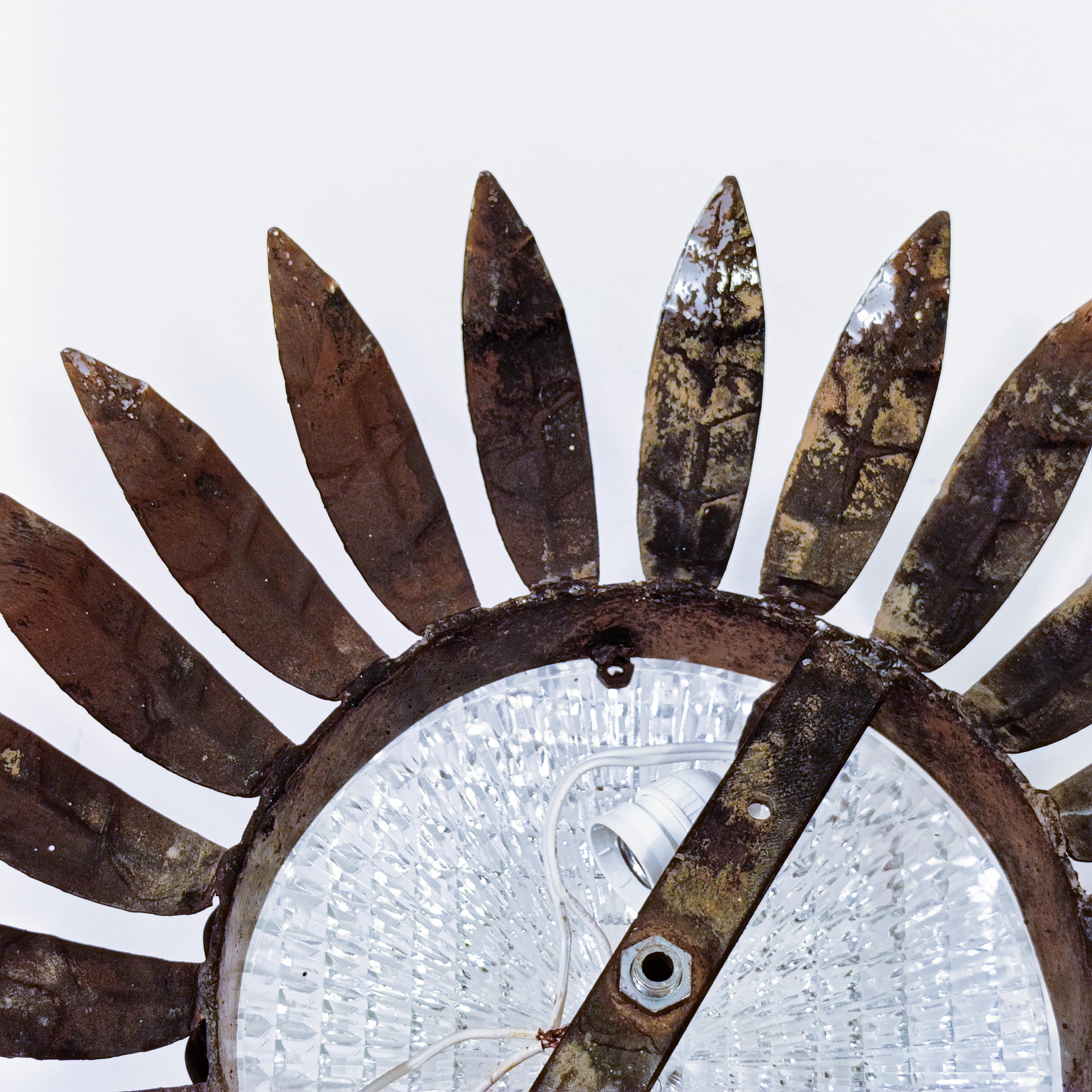 Hollywood Regency. Wrought iron Sunburst flush mount by Ferro Art, Spain, 1950s For Sale 8